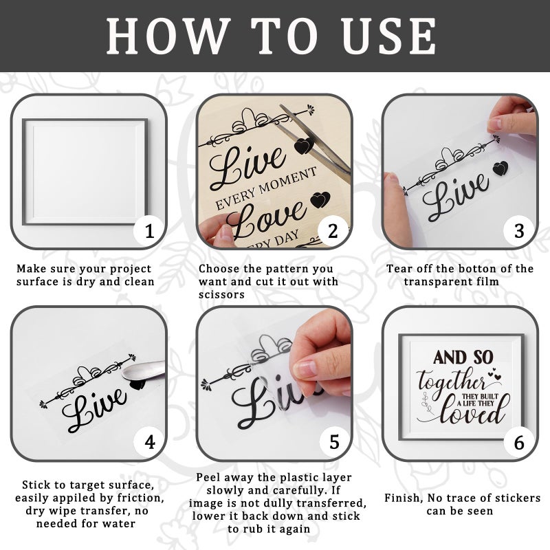 وولاين مجموعة ملصقات Whaline مكونة من 11 ورقة، بتصميم كلمات عتيقة قابلة للفرك، مناسبة للأعمال اليدوية، حروف سوداء دافئة، ملصقات قابلة للفرك، ملصقات أثاث، مناسبة للمنزل والحفلات والأعمال اليدوية، مقاس 5.5 × 5.5 بوصة - Image 3